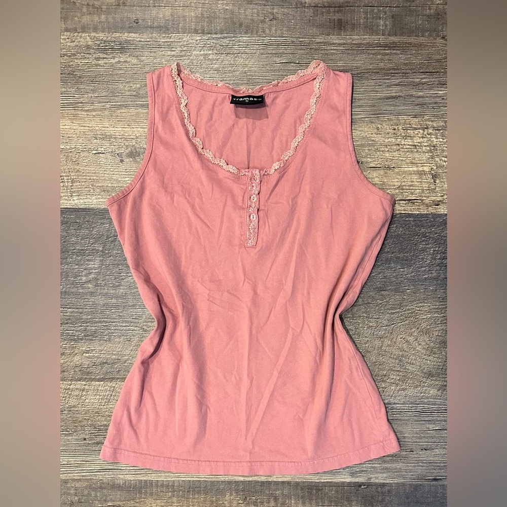 Women's Pink Lace Trim Cami Tank Top Size Small